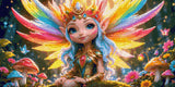 Fairy princess with rainbow wings and jeweled crown in a colourful forest. Size - 60cm x 30cm