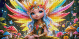 Fairy princess with rainbow wings and jeweled crown in a colourful forest. Size - 80cm x 40cm