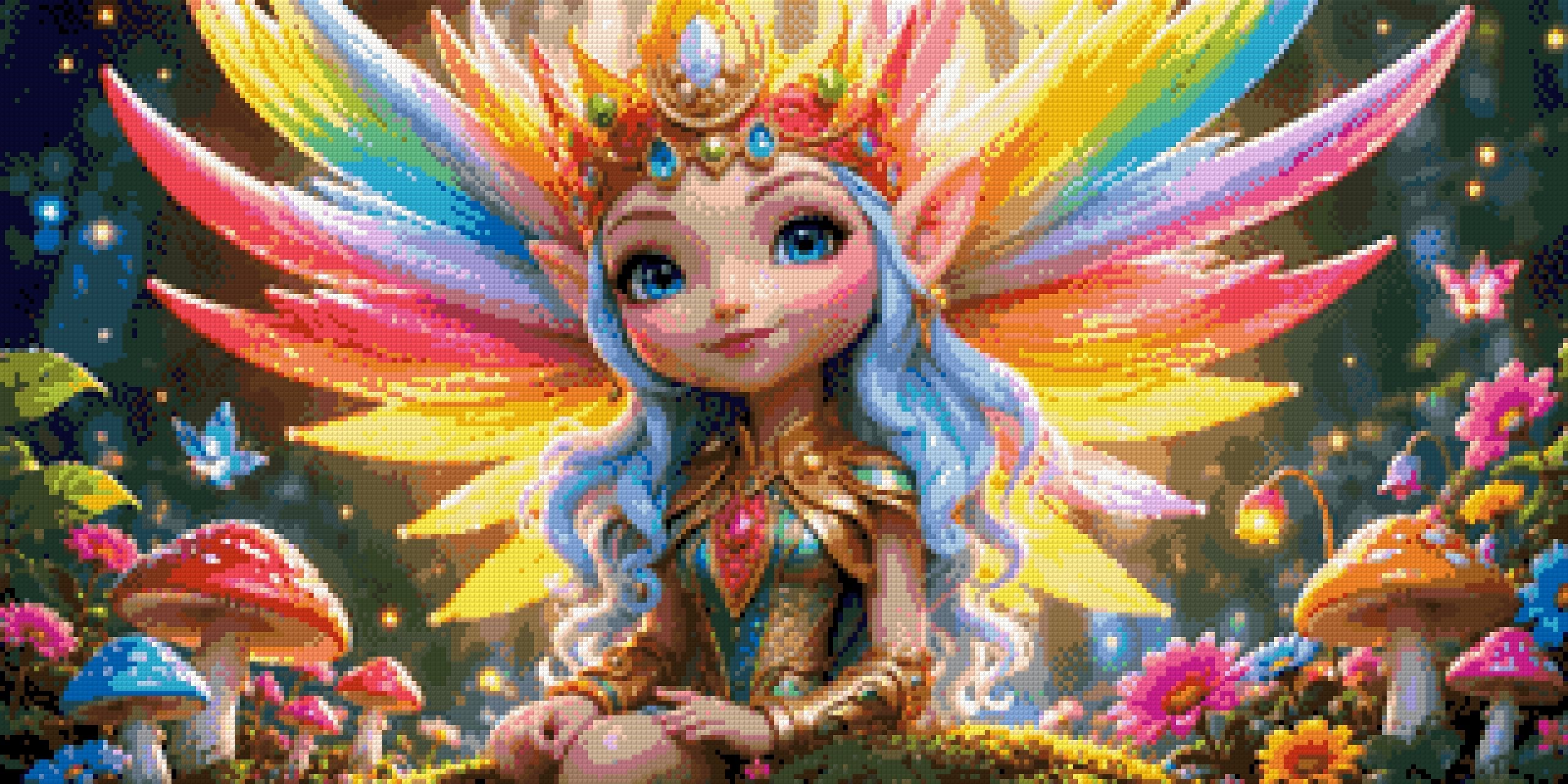 Fairy princess with rainbow wings and jeweled crown in a colourful forest. Size - 80cm x 40cm