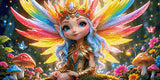 Fairy princess with rainbow wings and jeweled crown in a colourful forest. Size - 80cm x 40cm
