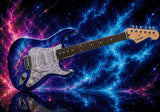 Electric guitar with a cosmic blue design against a nebula backdrop. Size - 100cm x 70cm