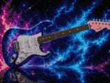 Electric guitar with a cosmic blue design against a nebula backdrop. Size - 40cm x 30cm