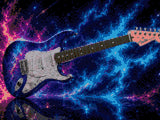 Electric guitar with a cosmic blue design against a nebula backdrop. Size - 40cm x 30cm