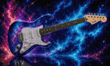 Electric guitar with a cosmic blue design against a nebula backdrop. Size - 50cm x 30cm