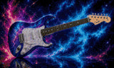 Electric guitar with a cosmic blue design against a nebula backdrop. Size - 50cm x 30cm