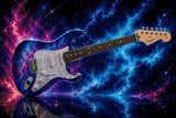 Electric guitar with a cosmic blue design against a nebula backdrop. Size - 90cm x 60cm