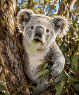 Koala munching on a eucalyptus leaf in a tree. Size - 50cm x 60cm