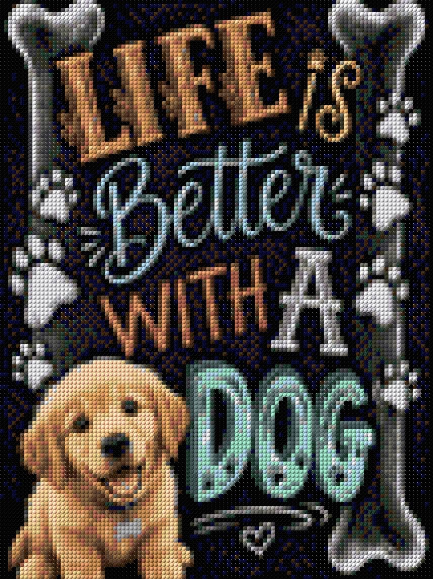Golden retriever puppy on chalkboard with 'Life is Better with a Dog' text. Size - 30cm x 40cm