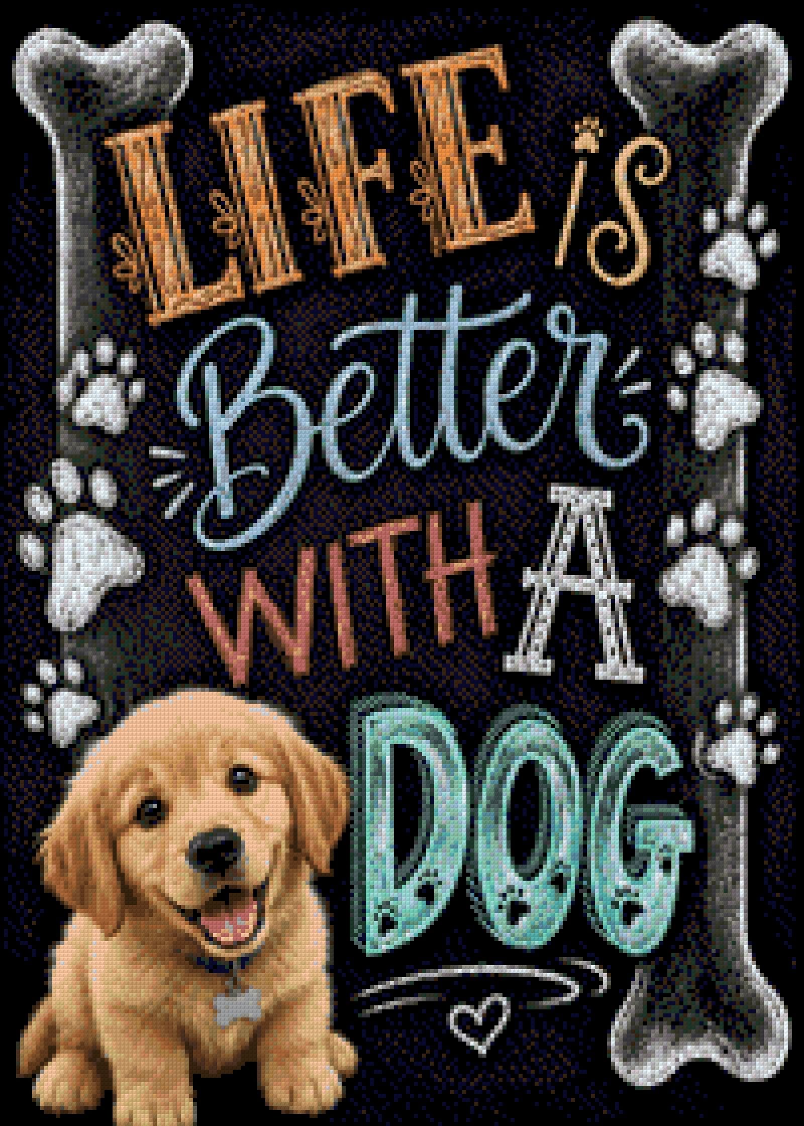 Golden retriever puppy on chalkboard with 'Life is Better with a Dog' text. Size - 50cm x 70cm