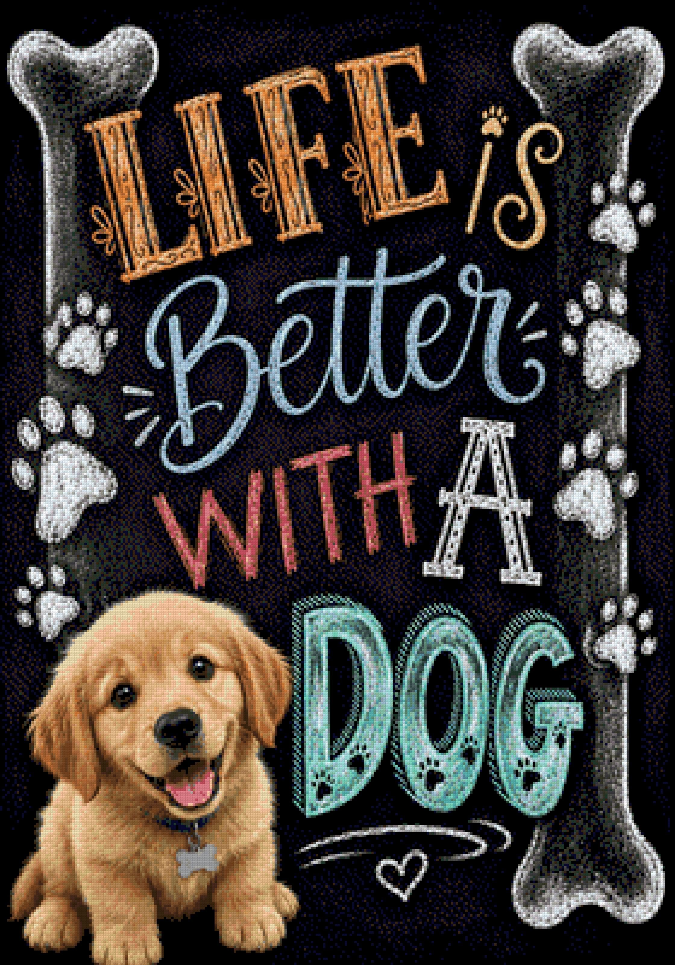 Golden retriever puppy on chalkboard with 'Life is Better with a Dog' text. Size - 70cm x 100cm