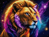 Lion with a colourful mane gazes into the starry cosmos, blending earthly and celestial elements. Size - 40cm x 30cm
