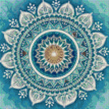 Intricate mandala with blue, white, and amber patterns. Size - 30cm x 30cm