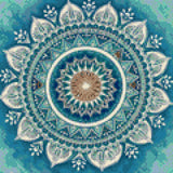 Intricate mandala with blue, white, and amber patterns. Size - 30cm x 30cm