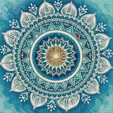 Intricate mandala with blue, white, and amber patterns. Size - 40cm x 40cm