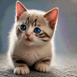 A kitten with striking blue eyes looks curiously ahead. Size - 100cm x 100cm