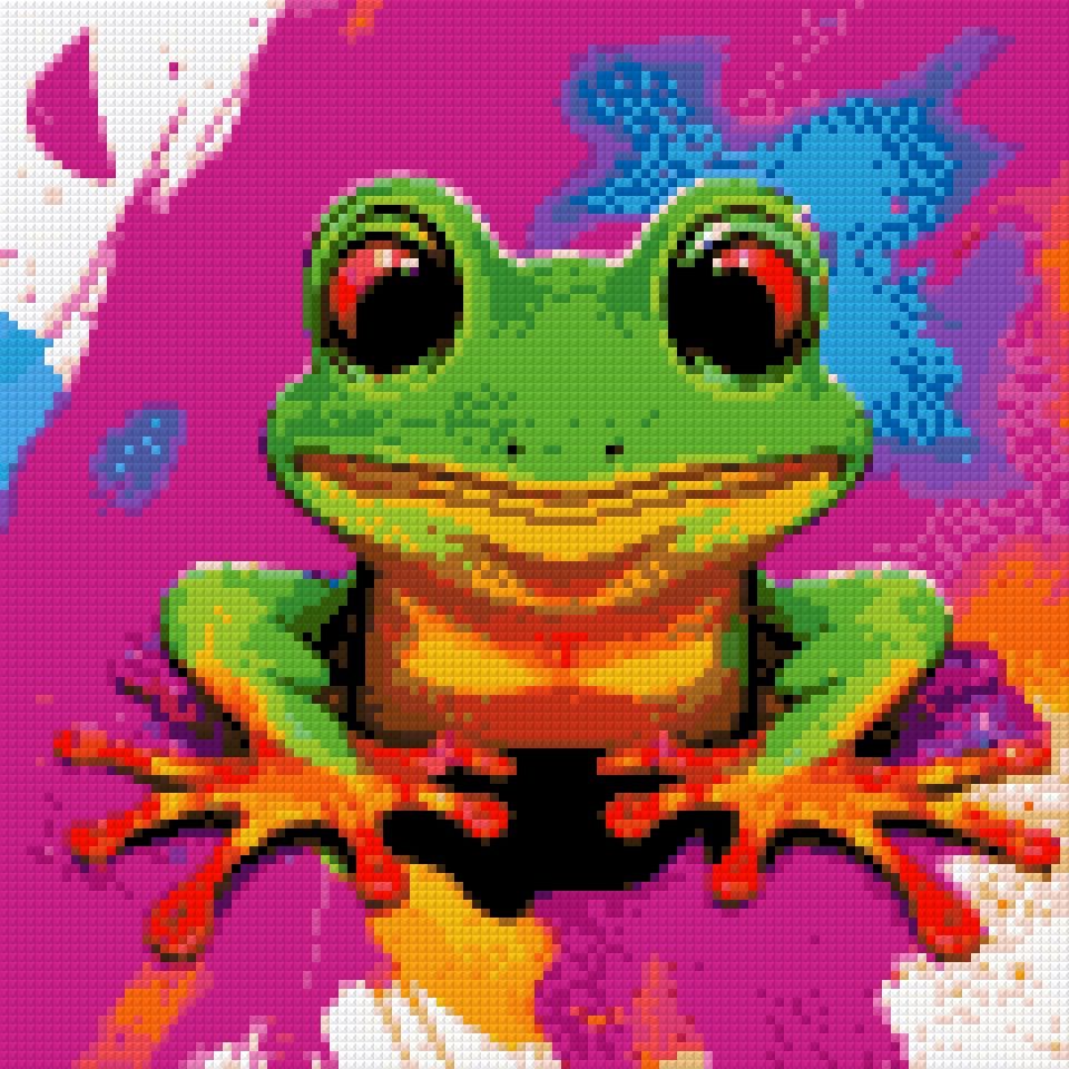 Bright green frog with colourful limbs on a vivid abstract background. Size - 30cm x 30cm