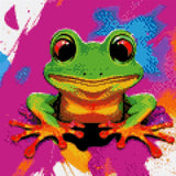 Bright green frog with colourful limbs on a vivid abstract background. Size - 30cm x 30cm