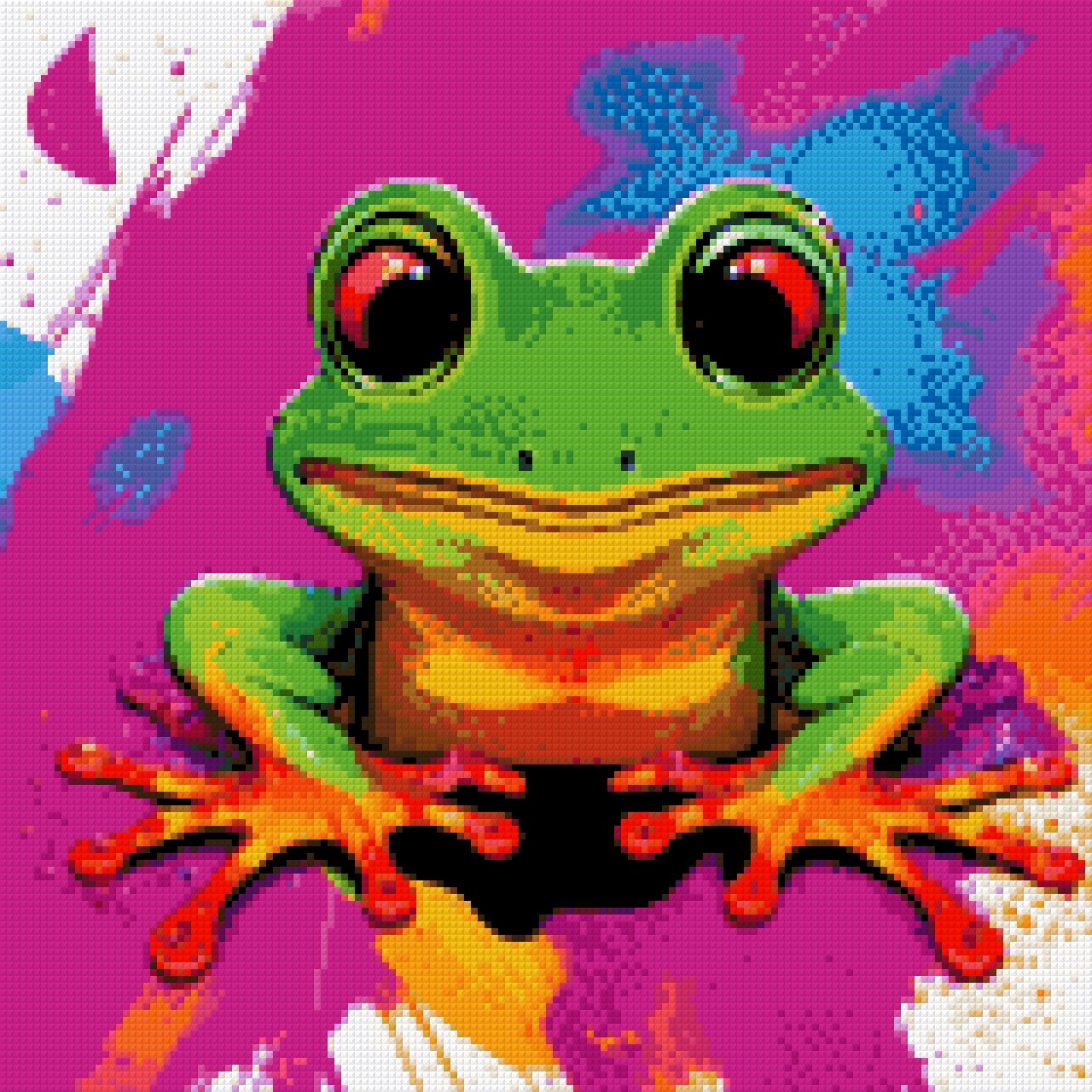 Bright green frog with colourful limbs on a vivid abstract background. Size - 40cm x 40cm