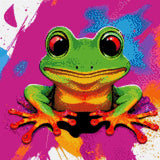 Bright green frog with colourful limbs on a vivid abstract background. Size - 40cm x 40cm