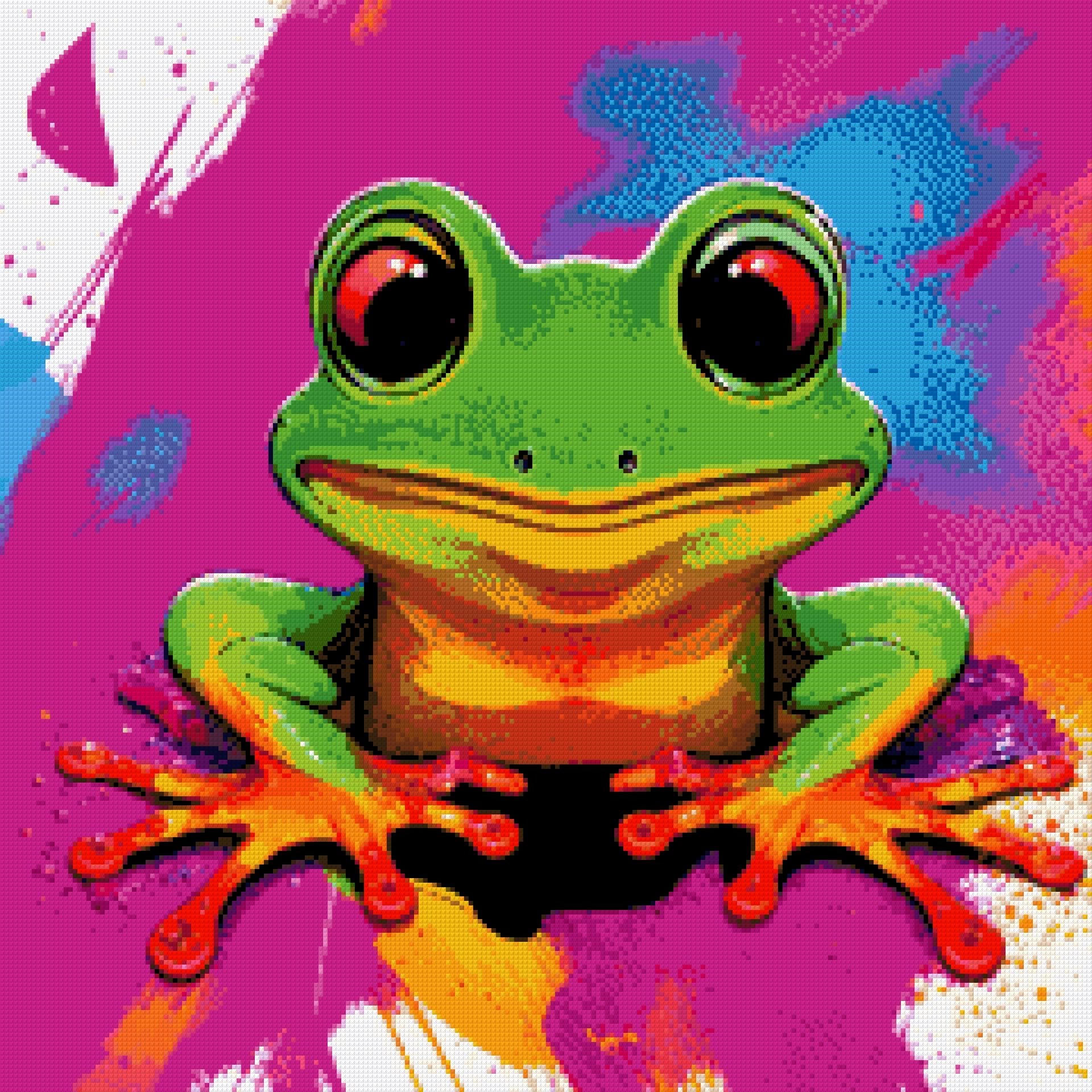Bright green frog with colourful limbs on a vivid abstract background. Size - 60cm x 60cm