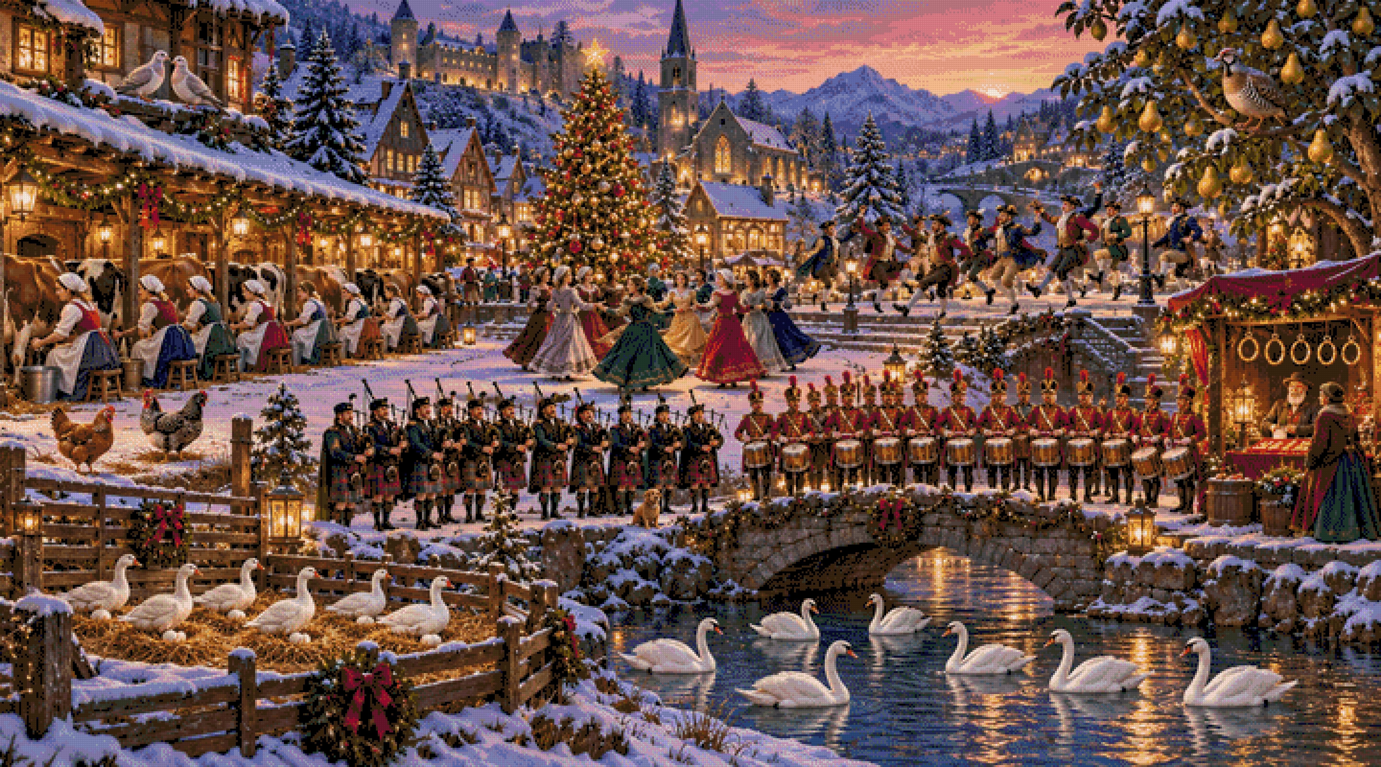 A diamond painting rendering of Twelve Days of Christmas Size - 180cm x 100cm
