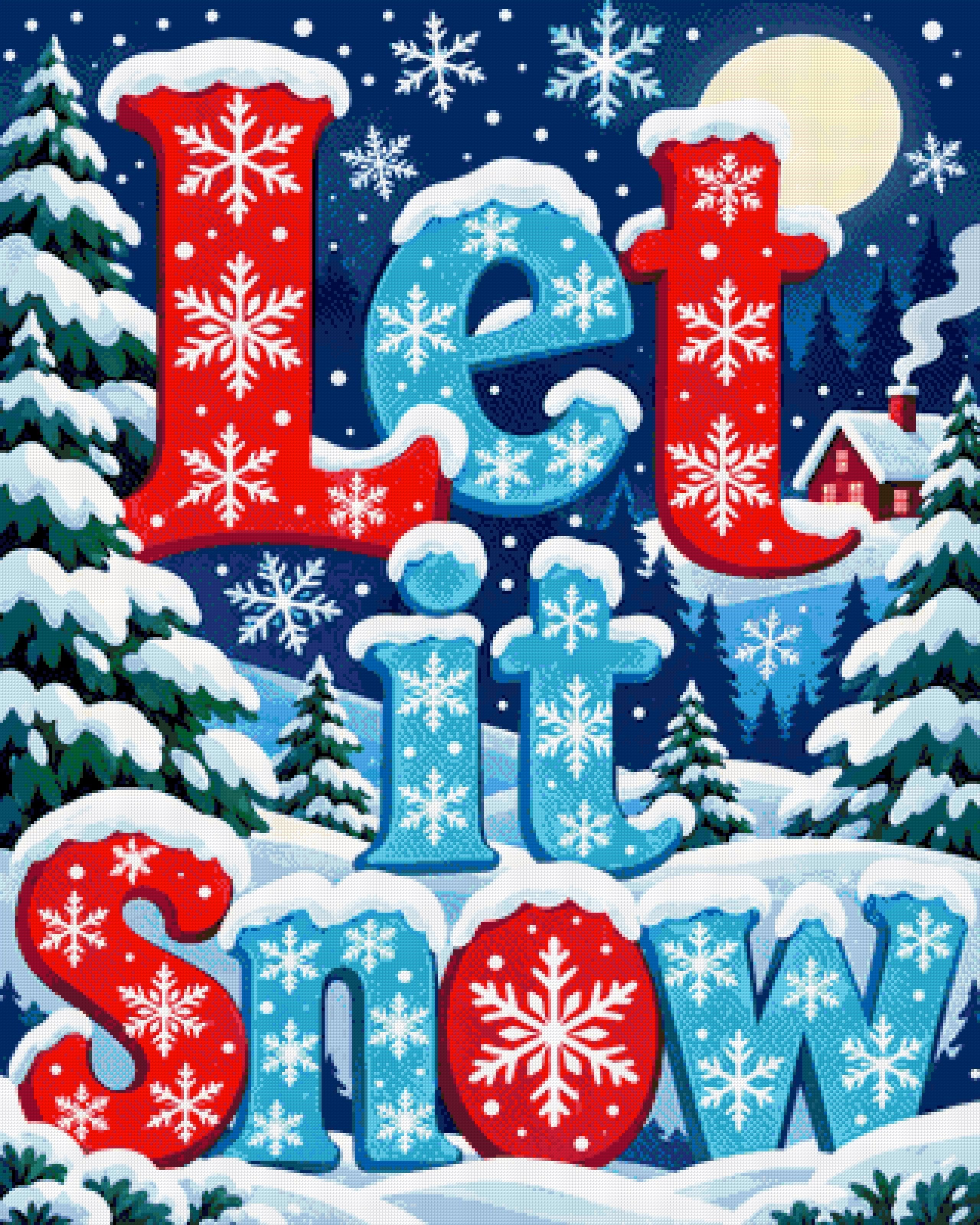 A diamond painting rendering of Let it Snow Size - 80cm x 100cm