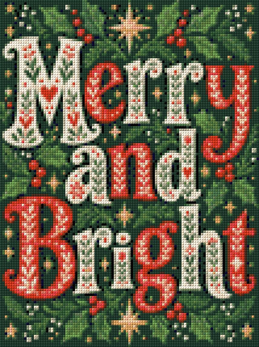 A diamond painting rendering of Merry and Bright Size - 30cm x 40cm