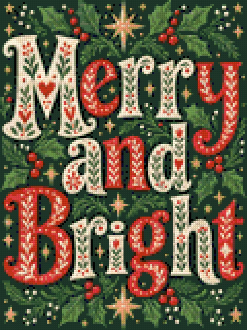 A diamond painting rendering of Merry and Bright Size - 30cm x 40cm