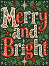 A diamond painting rendering of Merry and Bright Size - 30cm x 40cm