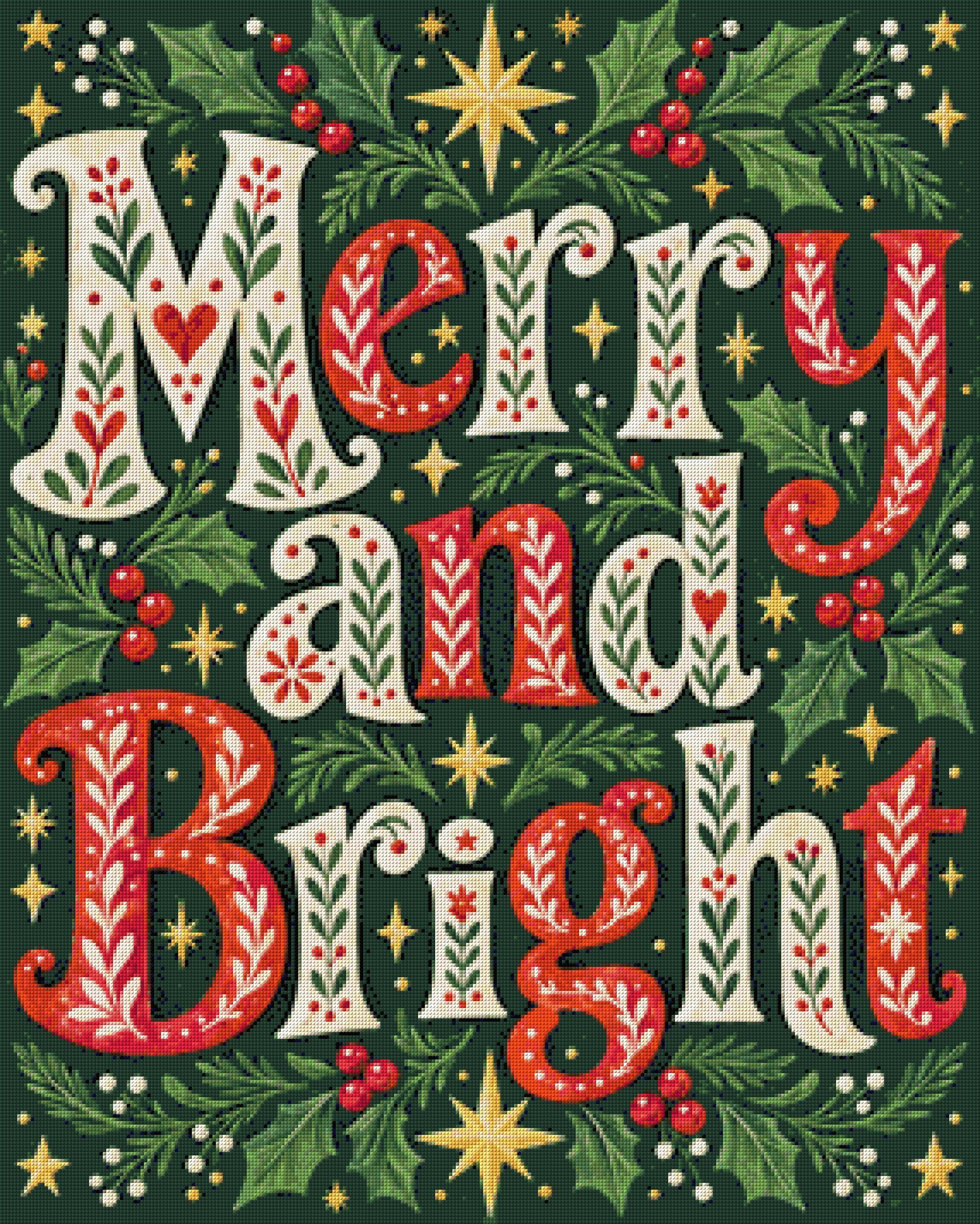 A diamond painting rendering of Merry and Bright Size - 80cm x 100cm