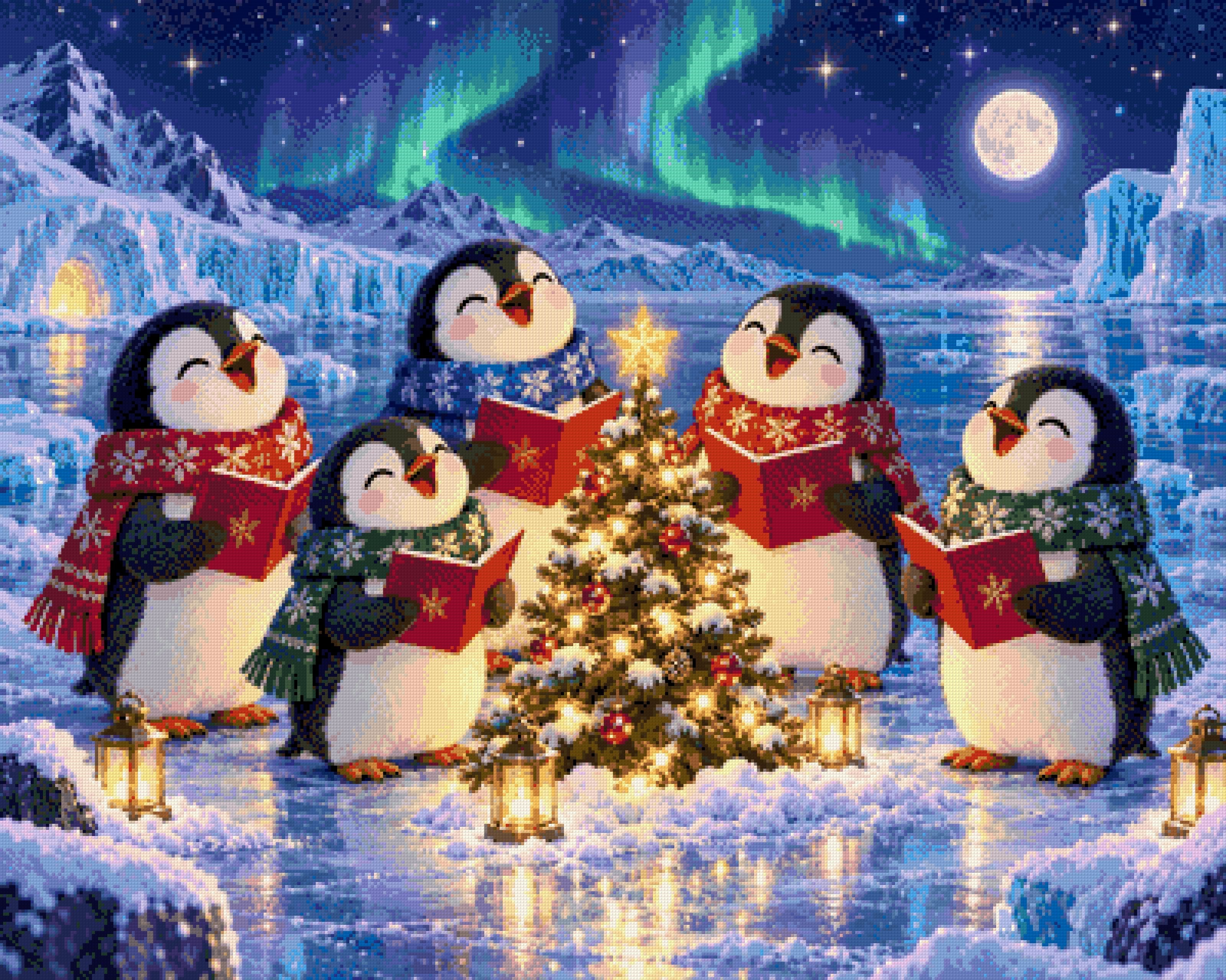 A diamond painting rendering of Joyful Penguins Size - 100cm x 80cm