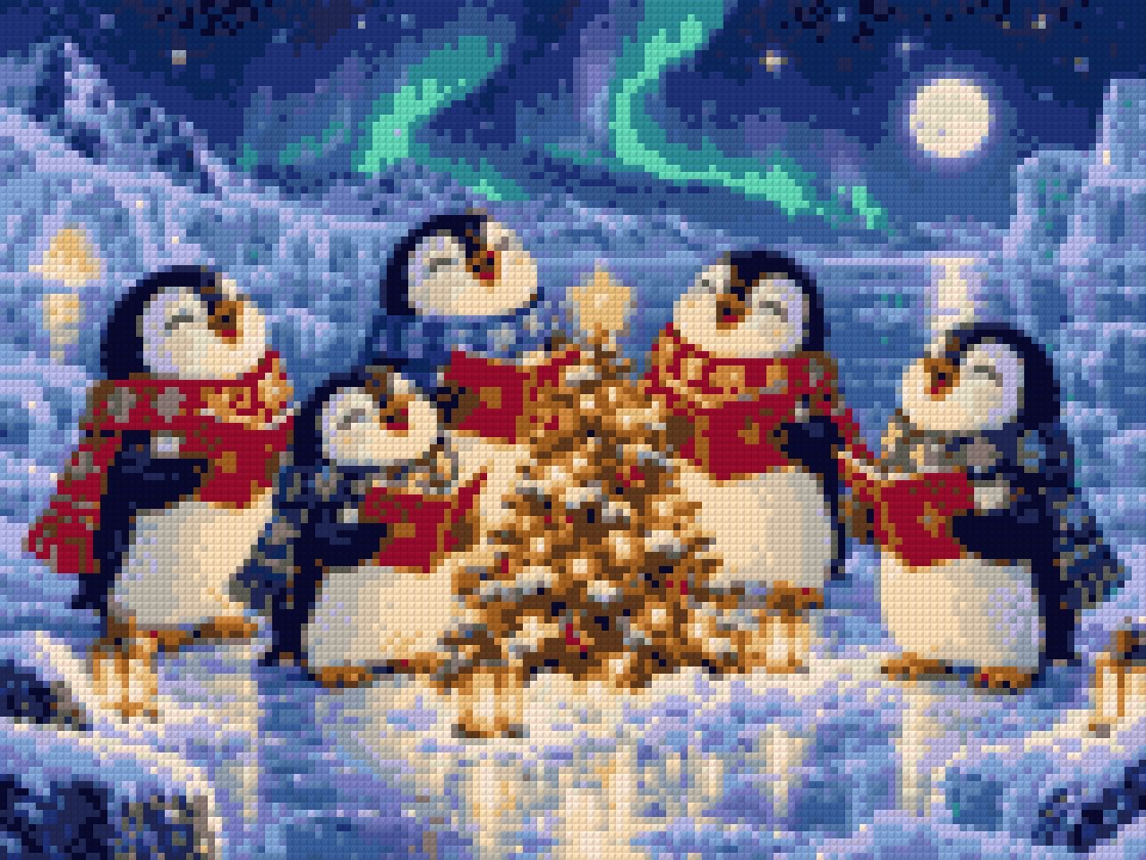A diamond painting rendering of Joyful Penguins Size - 40cm x 30cm