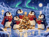 A diamond painting rendering of Joyful Penguins Size - 40cm x 30cm