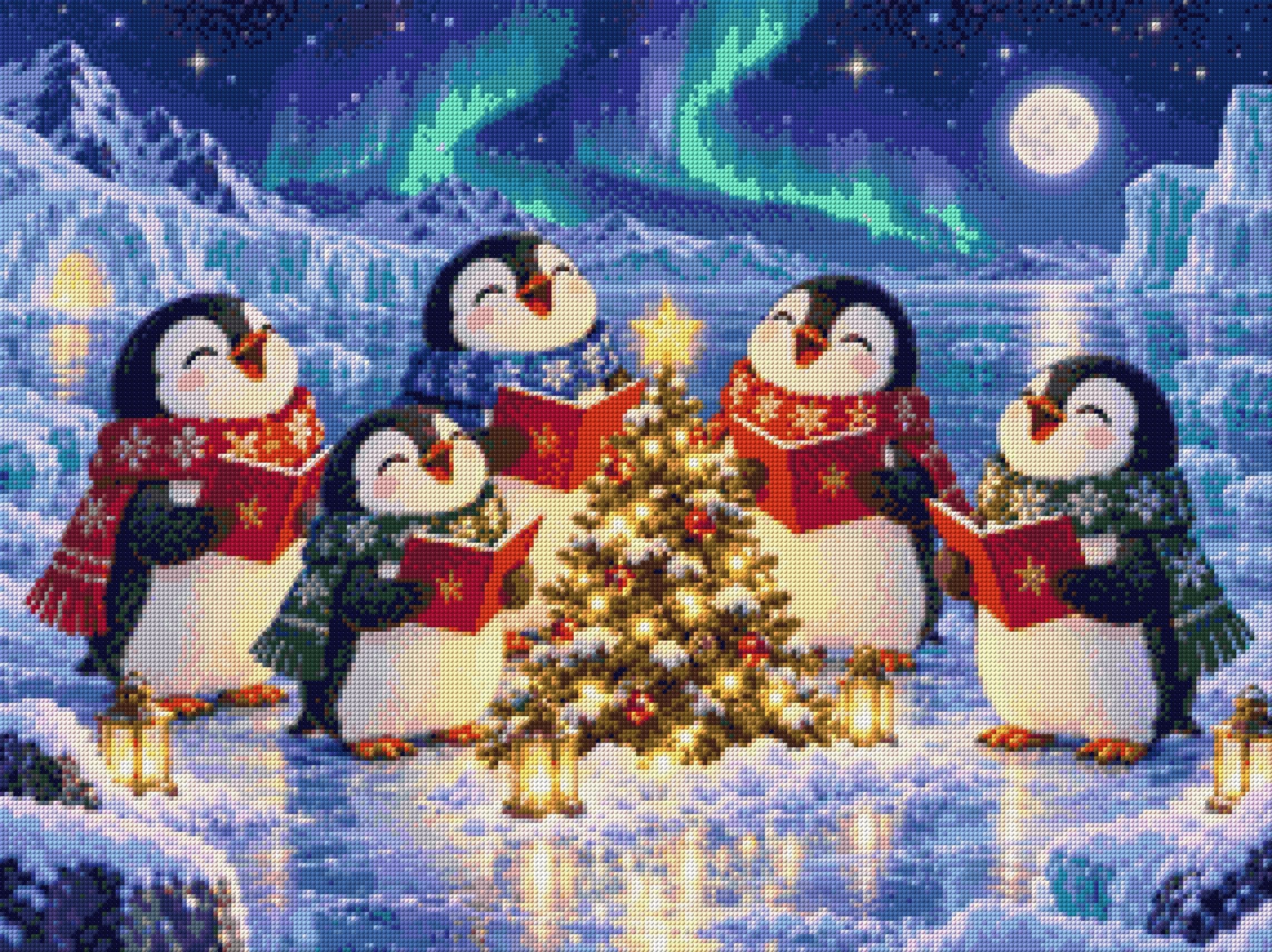 A diamond painting rendering of Joyful Penguins Size - 80cm x 60cm