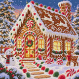 A diamond painting rendering of Gingerbread Cottage Size - 40cm x 40cm