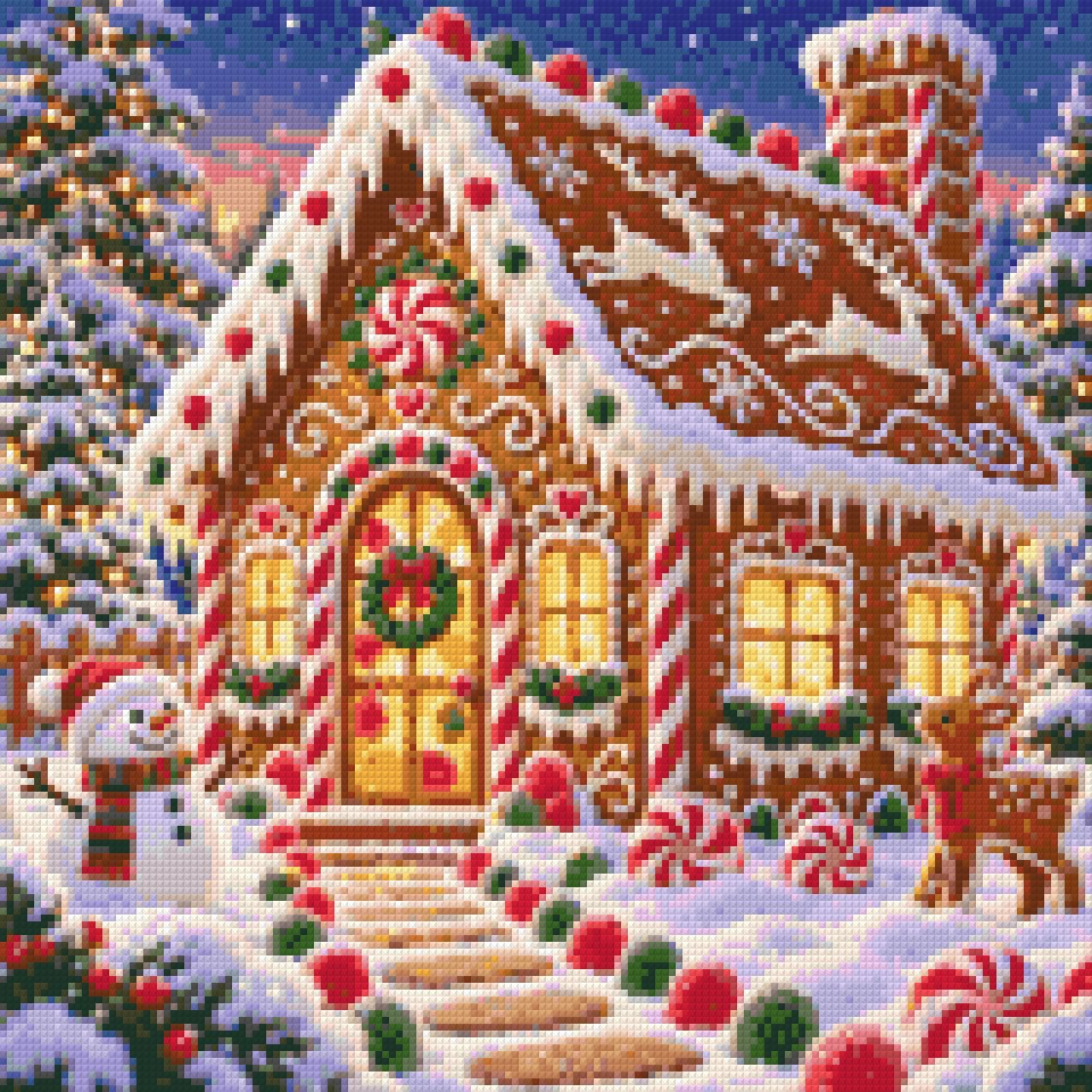 A diamond painting rendering of Gingerbread Cottage Size - 40cm x 40cm