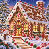 A diamond painting rendering of Gingerbread Cottage Size - 40cm x 40cm