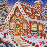 A diamond painting rendering of Gingerbread Cottage Size - 60cm x 60cm