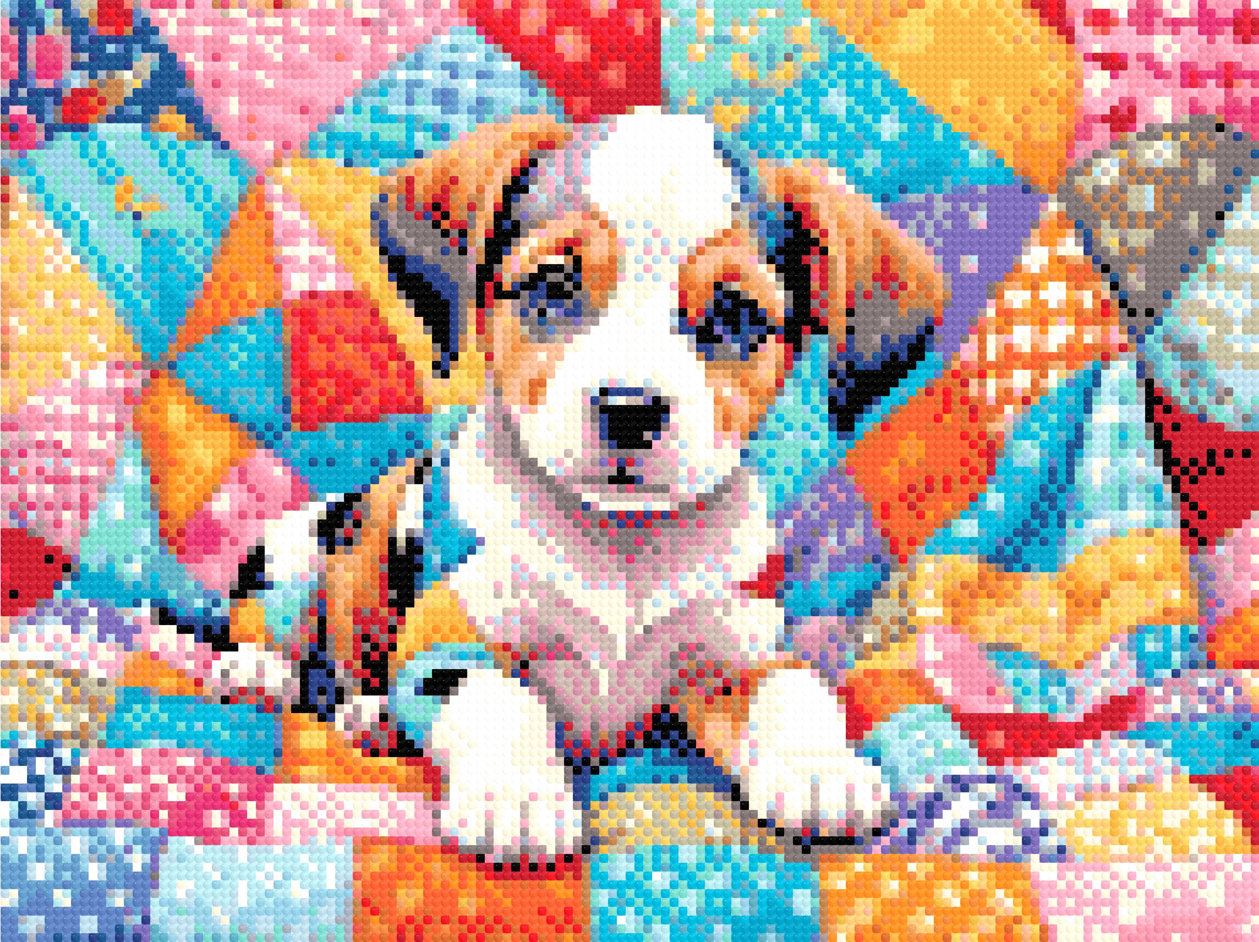A Diamond Painting Rendering Of Puppy In Colourful Quilt Size - 40cm X 30cm