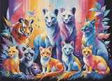 A Diamond Painting Rendering Of Colourful Artistic Depiction Of Big Cats In A Fantasy Setting.. Size - 40cm X 30cm