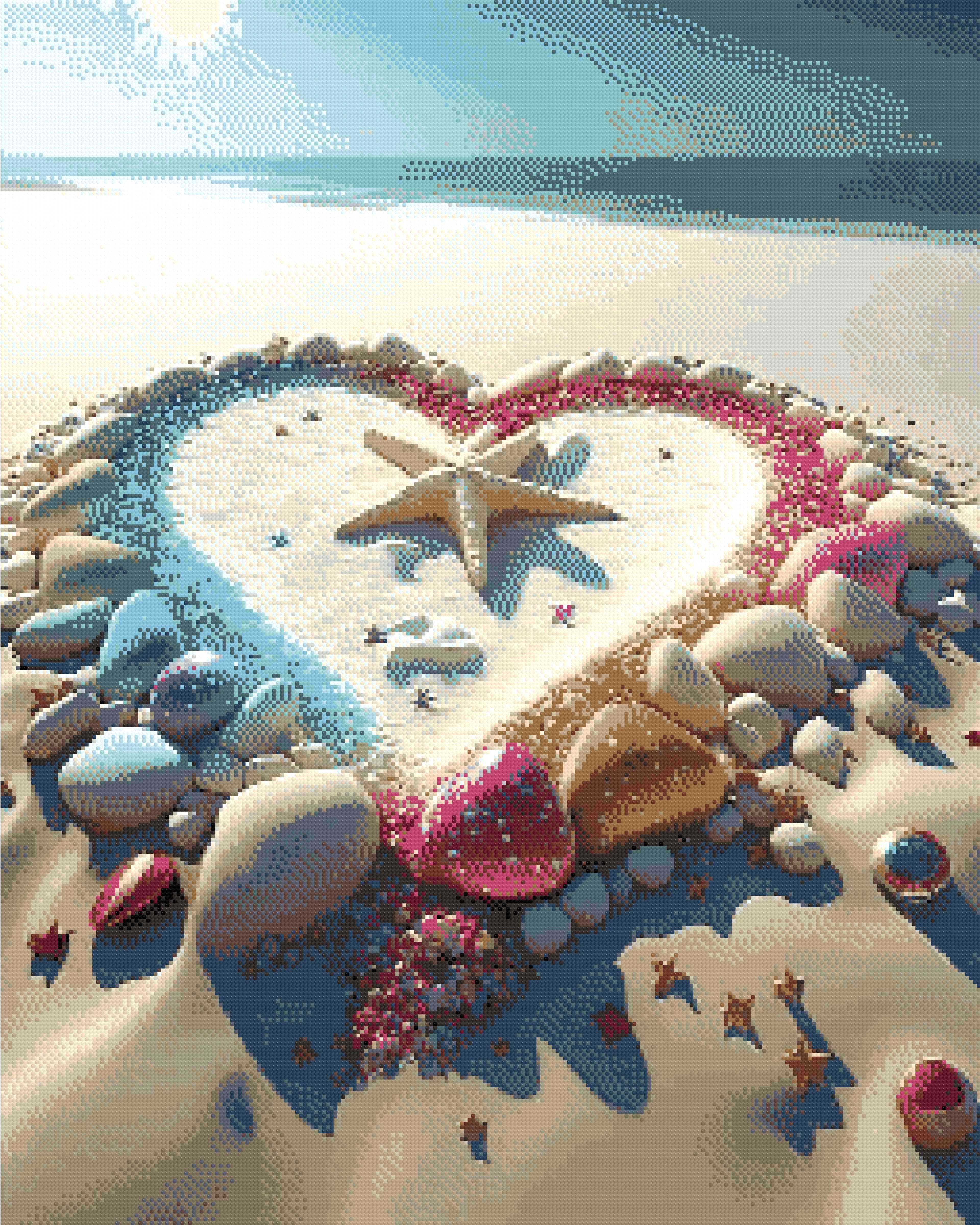 A Diamond Painting Rendering Of Colourful Stone Heart With A Starfish Inside On A Beach. Size - 70cm X 90cm
