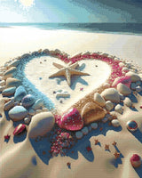 A Diamond Painting Rendering Of Colourful Stone Heart With A Starfish Inside On A Beach. Size - 70cm X 90cm