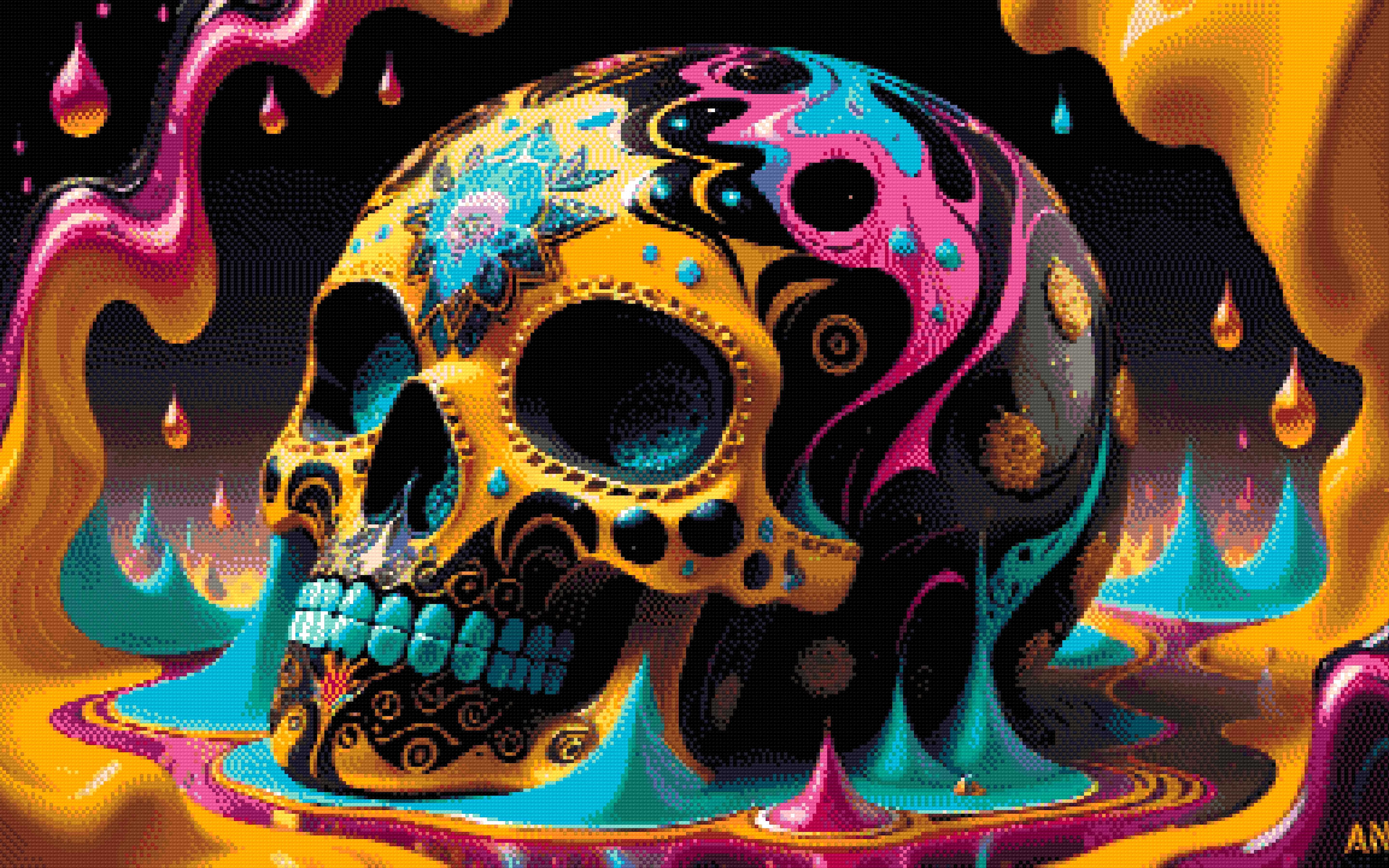 A Diamond Painting Rendering Of Colourful Decorative Skull With Intricate Patterns In A Surreal, Vibrant Setting. Size - 100cm X 60cm