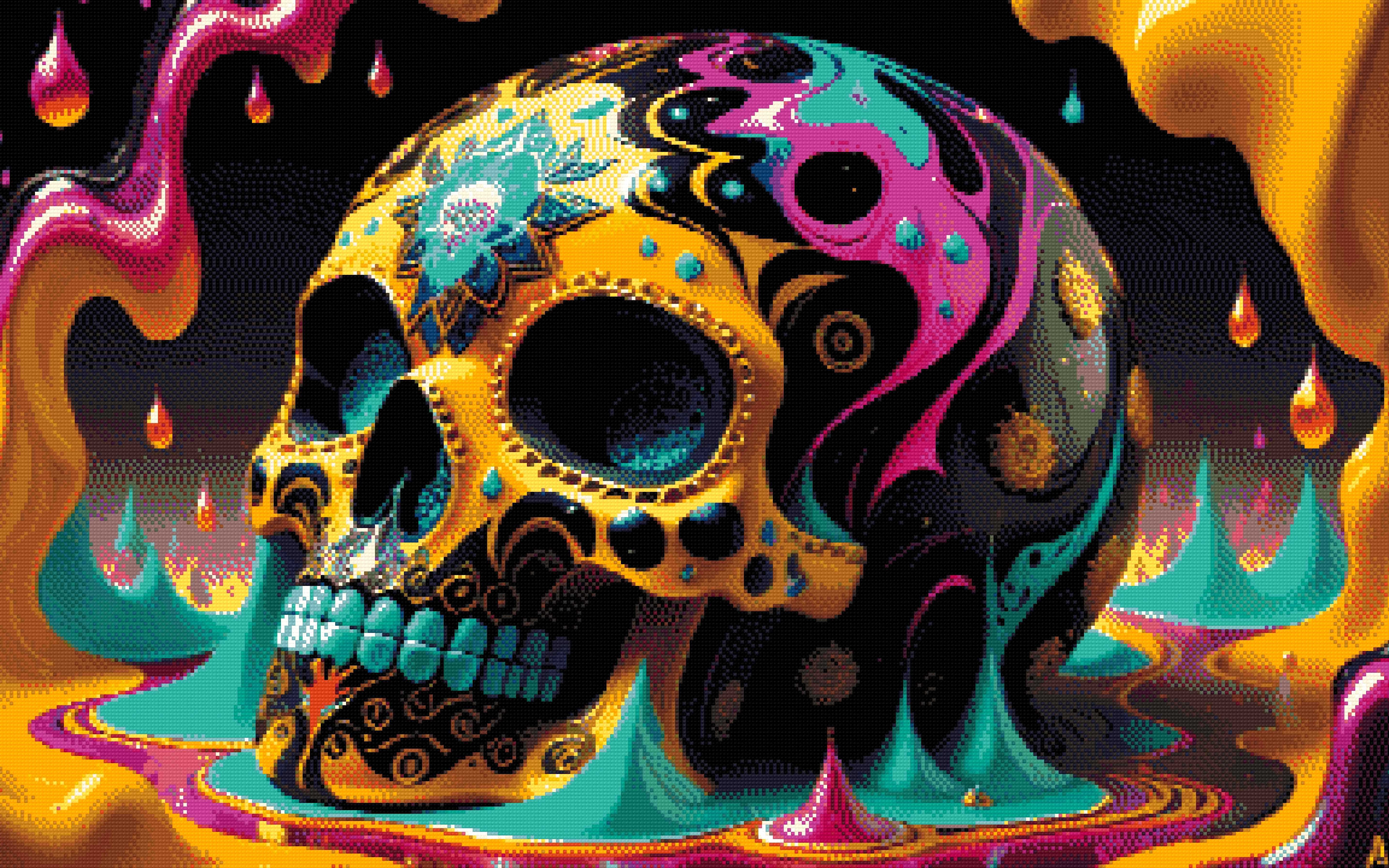 A Diamond Painting Rendering Of Colourful Decorative Skull With Intricate Patterns In A Surreal, Vibrant Setting. Size - 110cm X 60cm