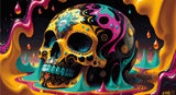 A Diamond Painting Rendering Of Colourful Decorative Skull With Intricate Patterns In A Surreal, Vibrant Setting. Size - 110cm X 60cm