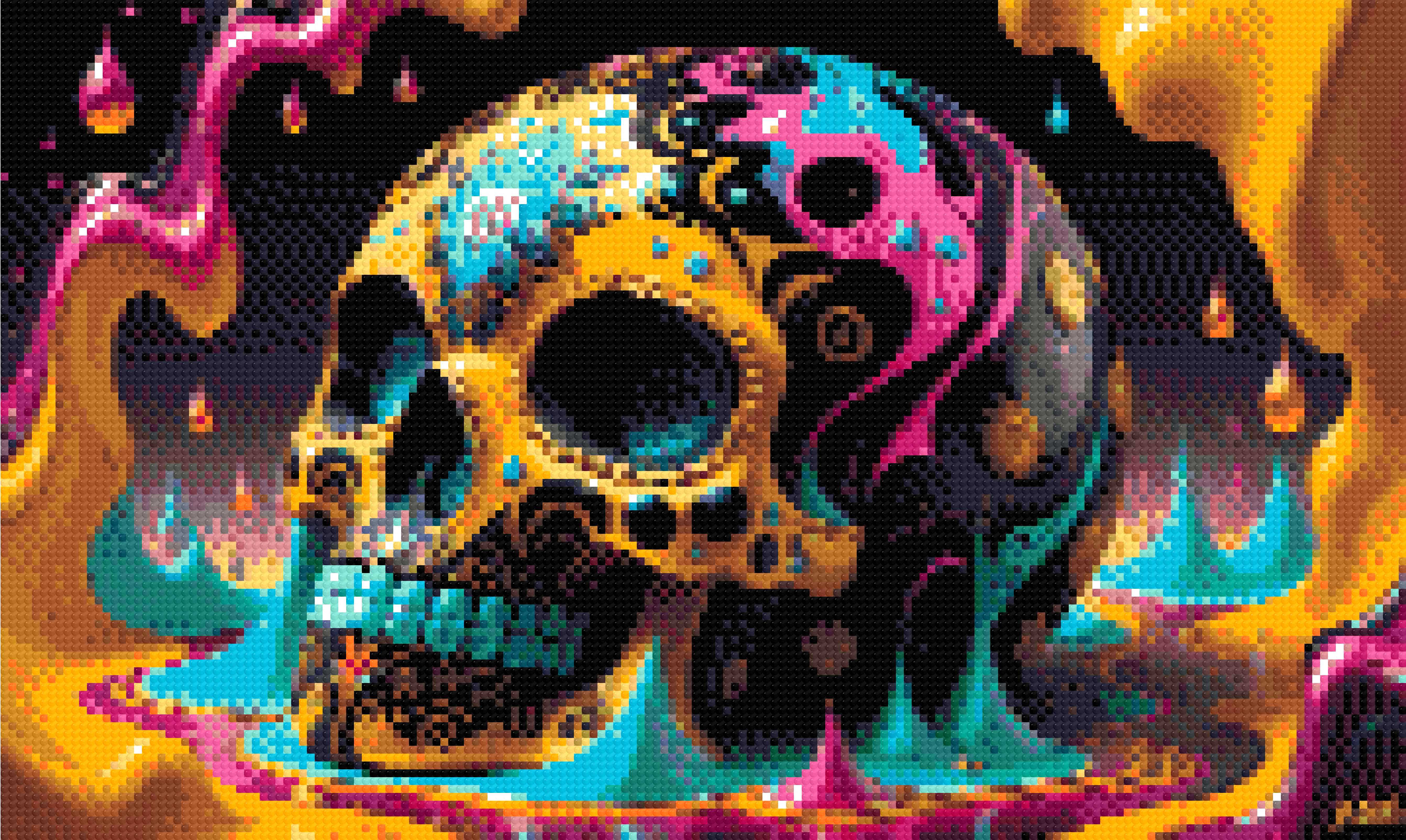 A Diamond Painting Rendering Of Colourful Decorative Skull With Intricate Patterns In A Surreal, Vibrant Setting. Size - 50cm X 30cm
