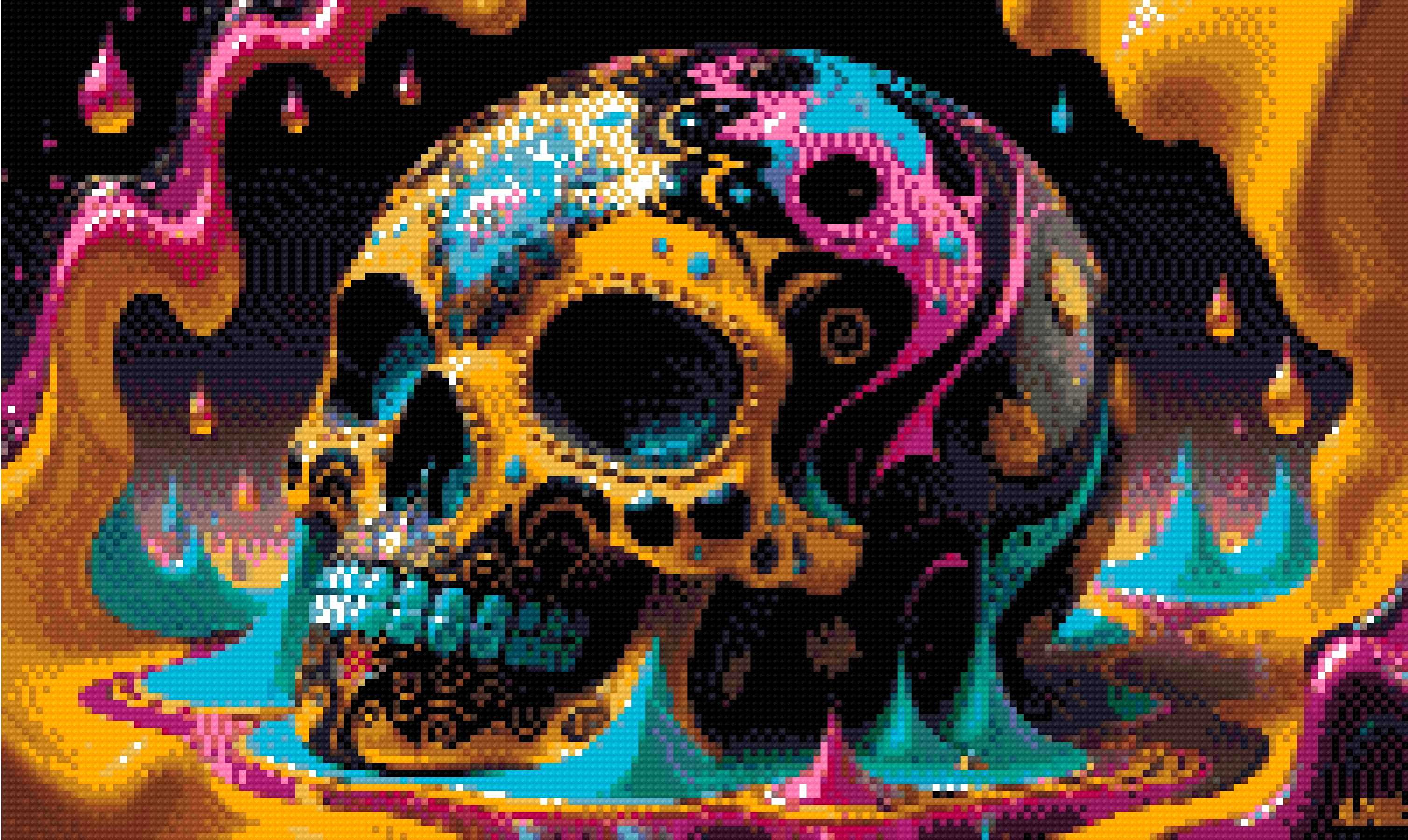 A Diamond Painting Rendering Of Colourful Decorative Skull With Intricate Patterns In A Surreal, Vibrant Setting. Size - 50cm X 30cm