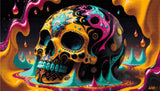 A Diamond Painting Rendering Of Colourful Decorative Skull With Intricate Patterns In A Surreal, Vibrant Setting. Size - 70cm X 40cm