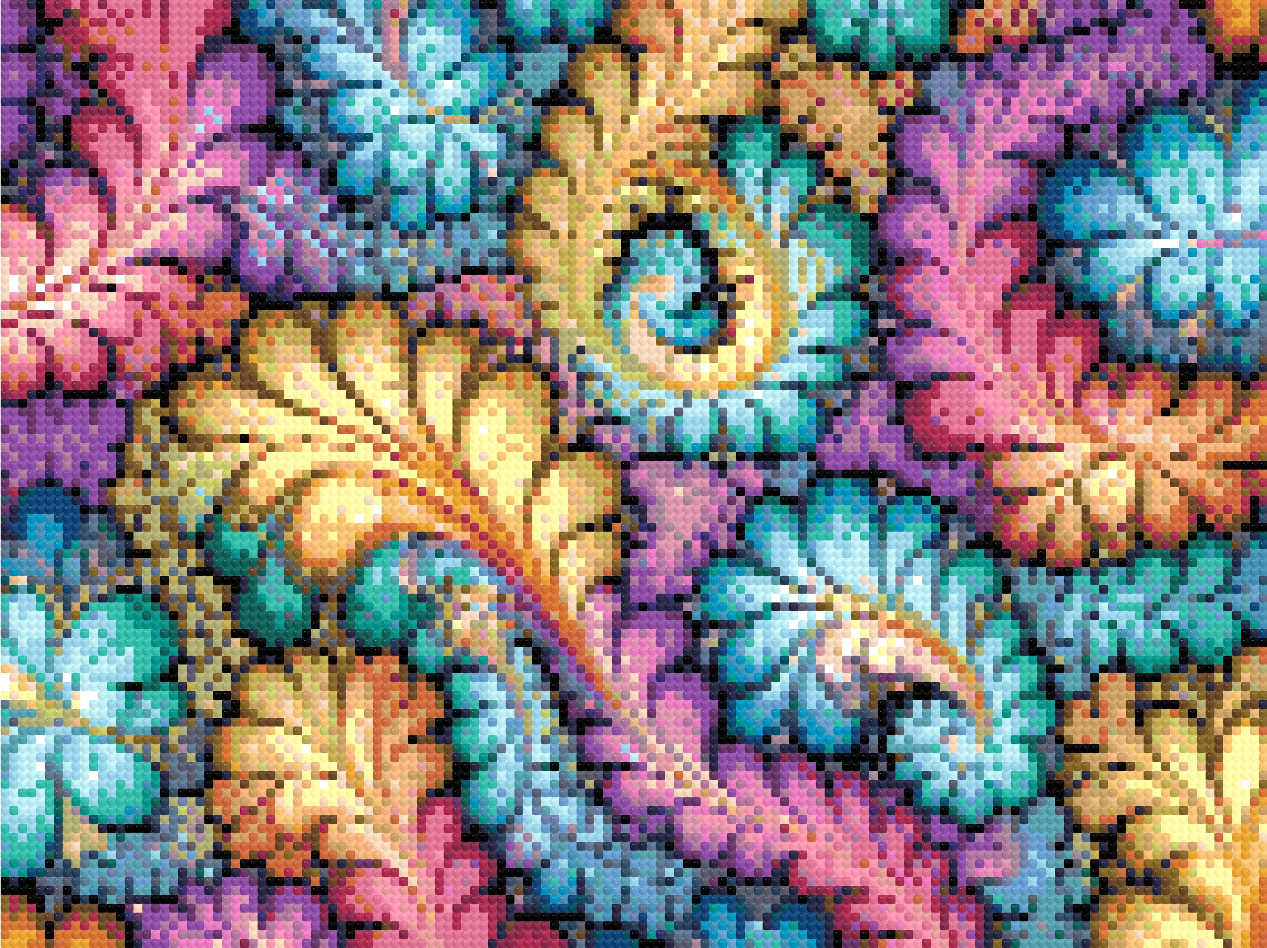 A Diamond Painting Rendering Of Colourful Fractal Art With Swirling Patterns Resembling Flower Petals In Multiple Hues. Size - 40cm X 30cm