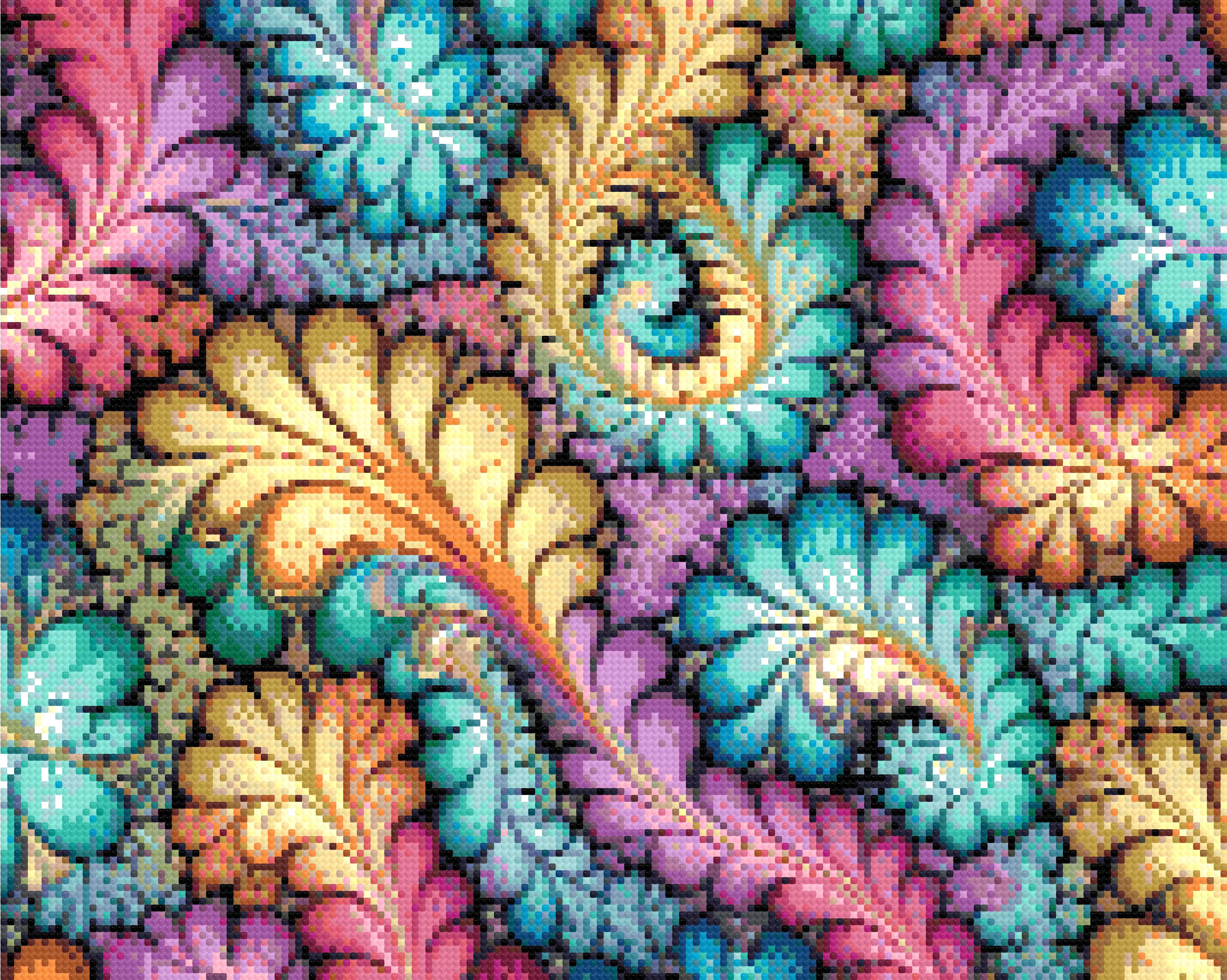 A Diamond Painting Rendering Of Colourful Fractal Art With Swirling Patterns Resembling Flower Petals In Multiple Hues. Size - 50cm X 40cm
